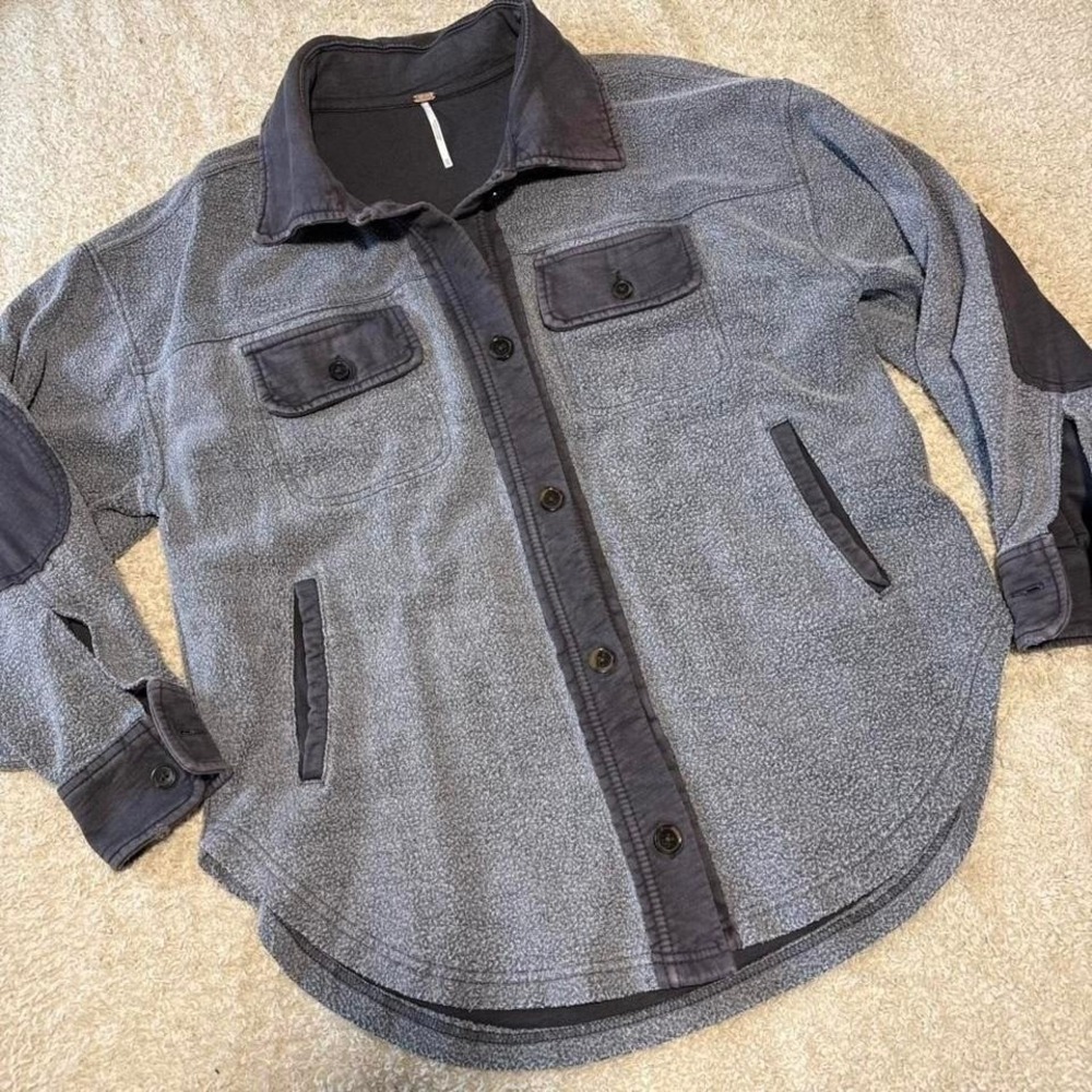 Free People Ruby Oversized Cotton Blend Jacket Charcoal Grey XS EUC
